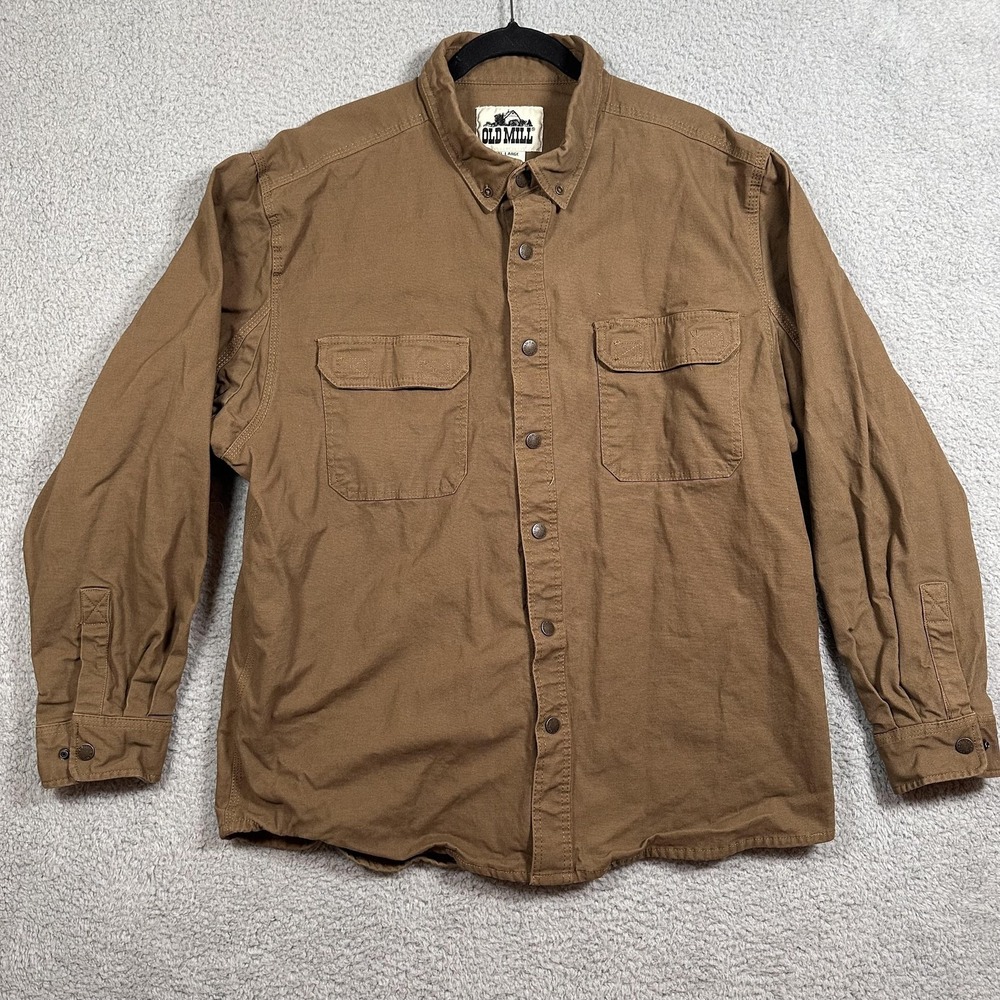 Old Mill Shirt Jacket Mens XL‎ Brown Snap Button Flannel Lined Workwear Cotton